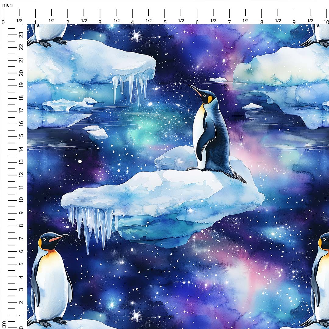 Arctic Night Penguins Fabric