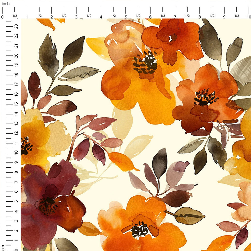 Watercolour Autumn Floral Fabric