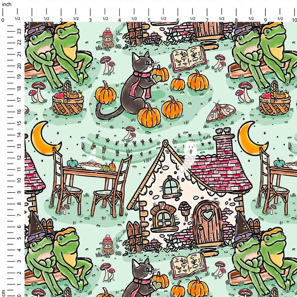Autumn Cottage Frogs Fabric