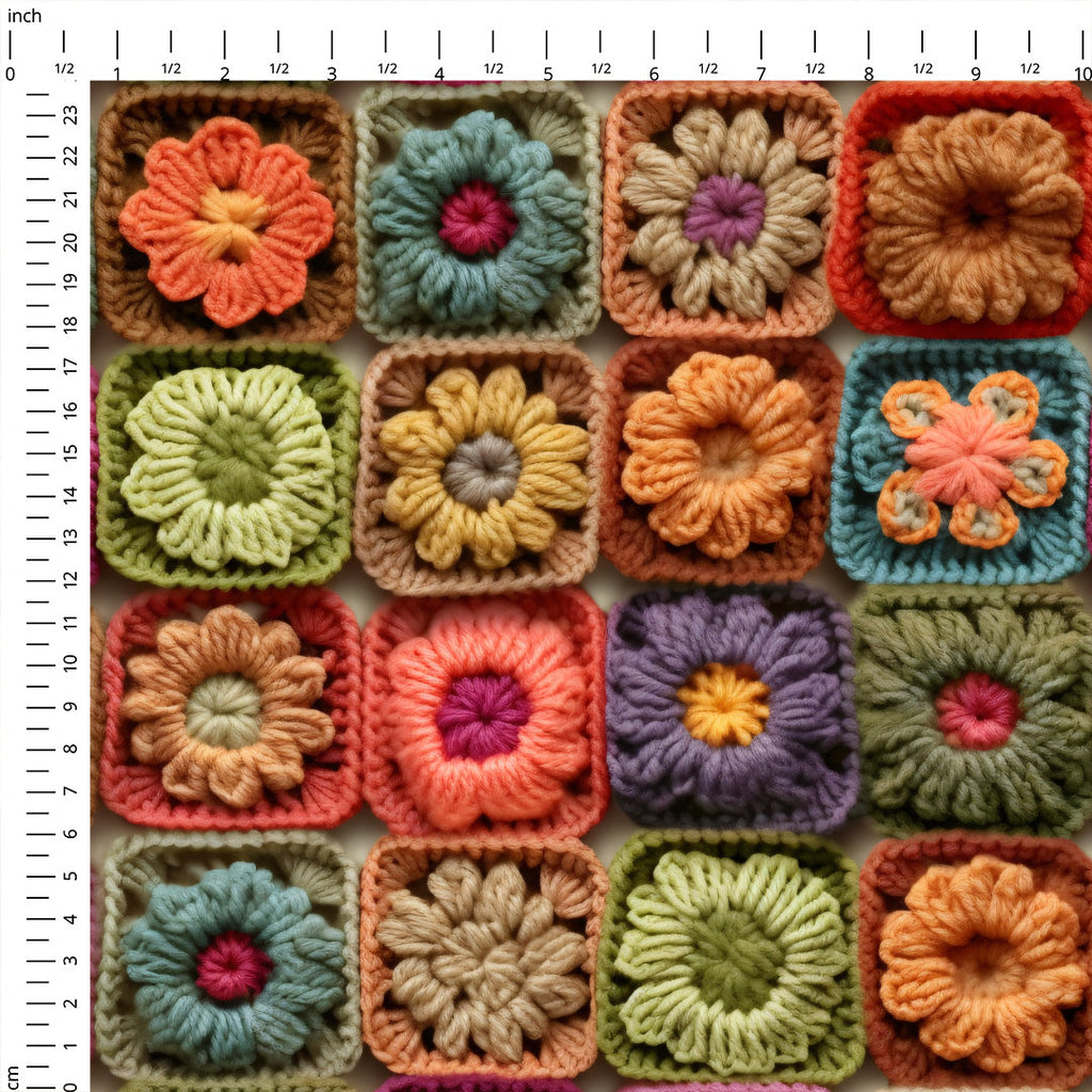 Autumn Crochet Granny Squares Fabric