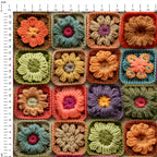 Autumn Crochet Granny Squares Fabric