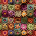 Autumn Crochet Granny Squares Fabric