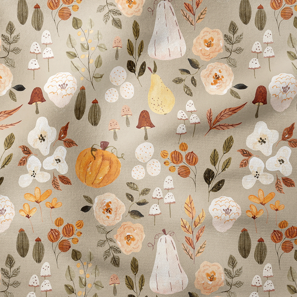 Autumn Floral Pumpkins Fabric