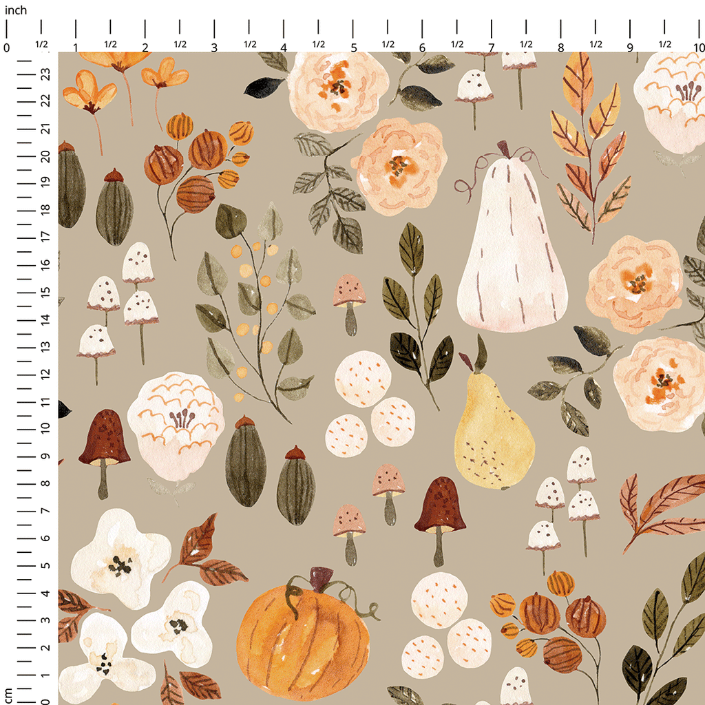 Autumn Floral Pumpkins Fabric