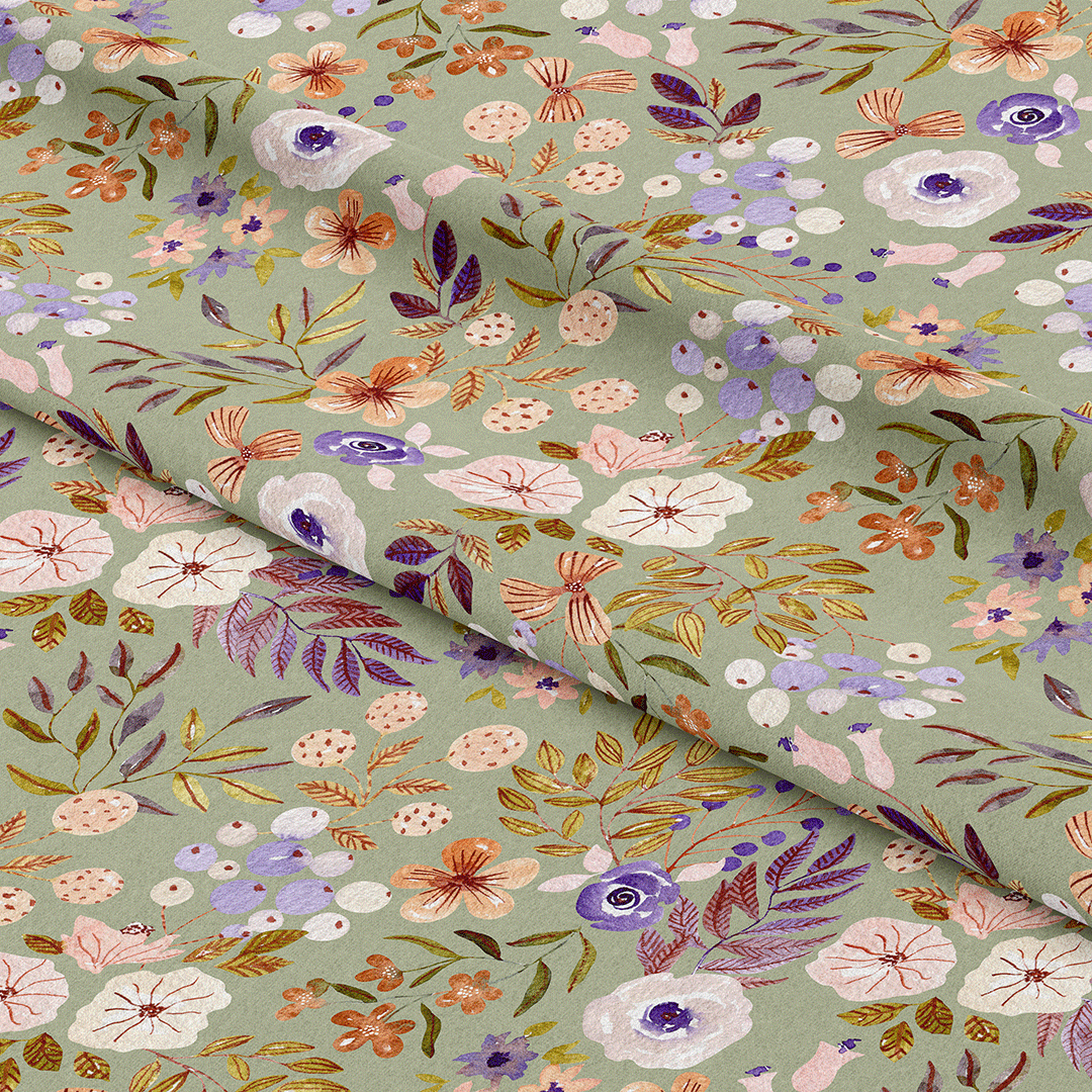 Autumn Floral Sage Fabric