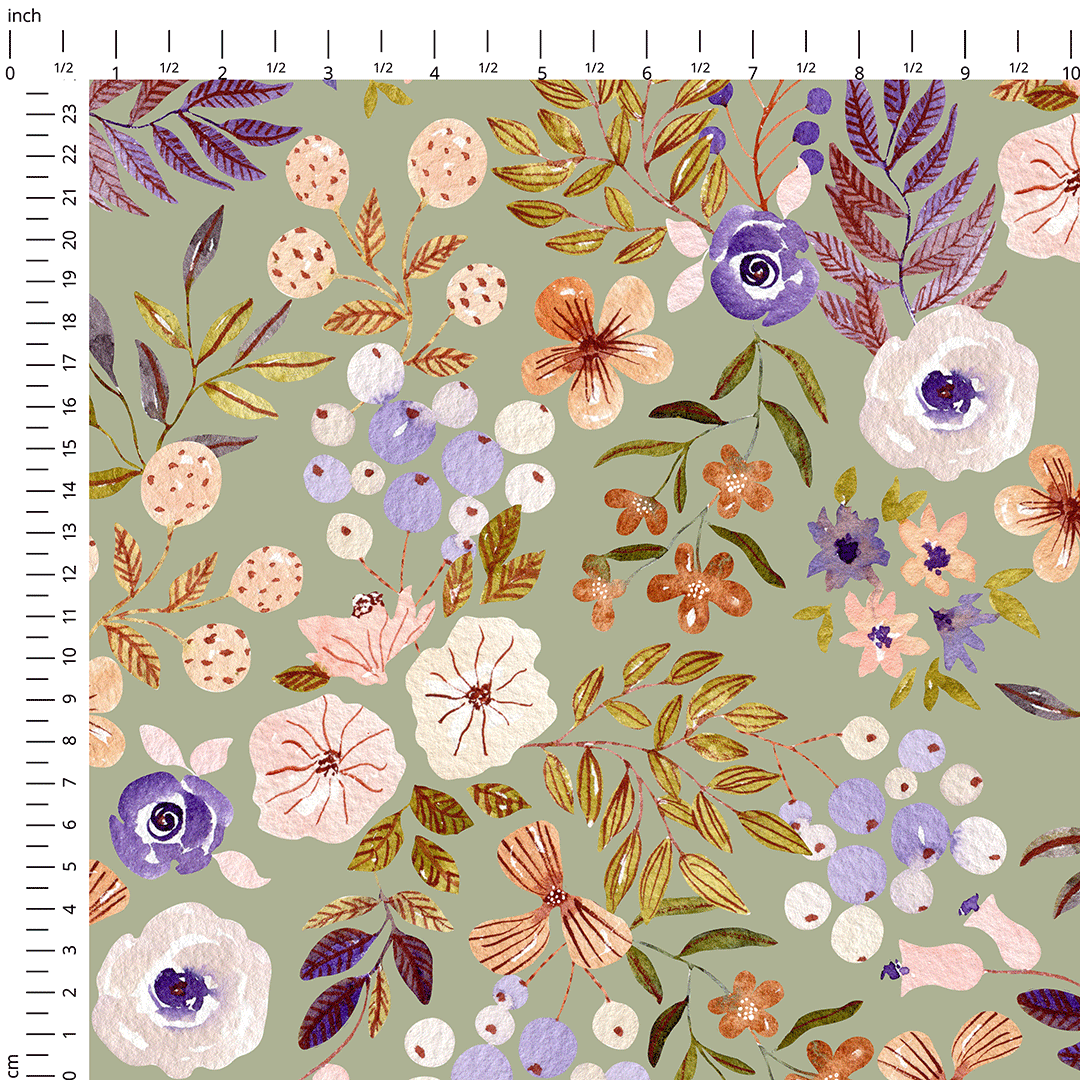 Autumn Floral Sage Fabric