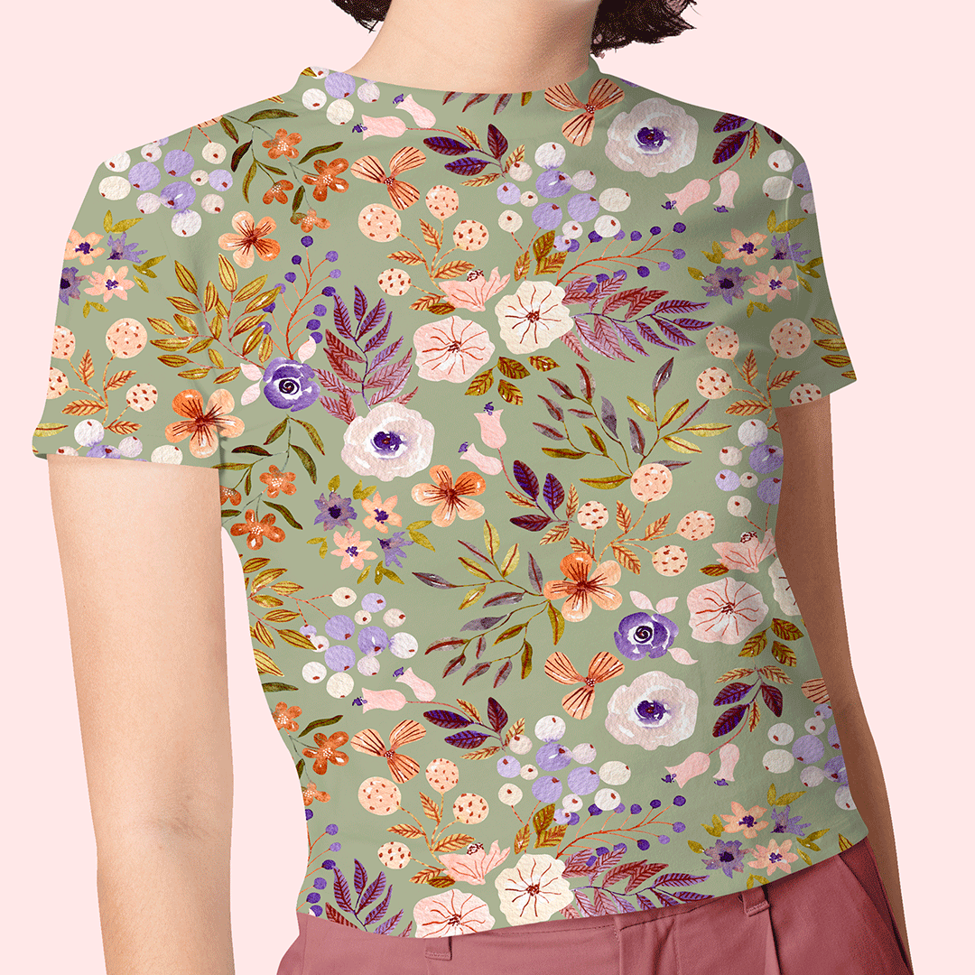 Autumn Floral Sage Fabric