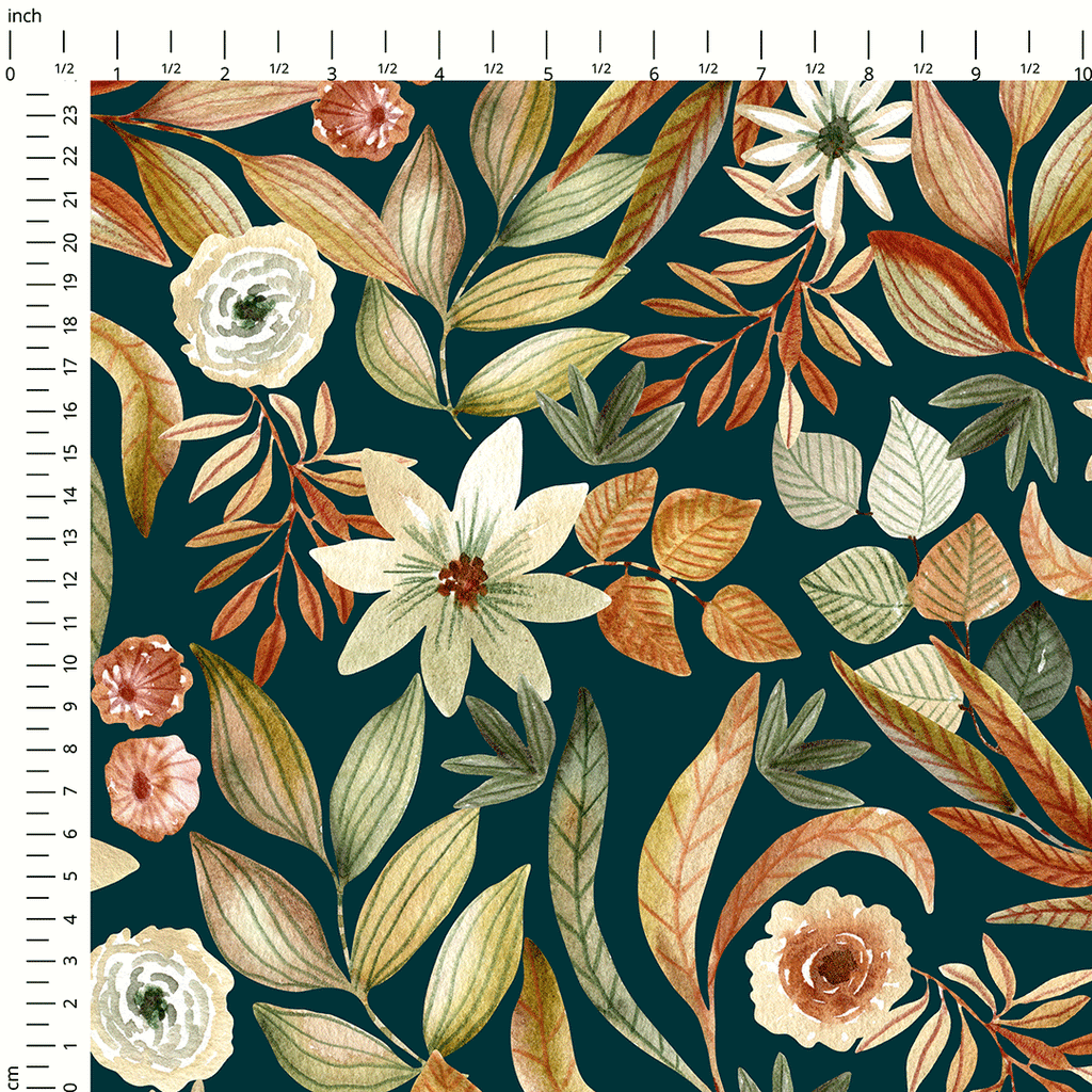 Autumn Floral Teal Fabric