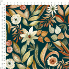 Autumn Floral Teal Fabric