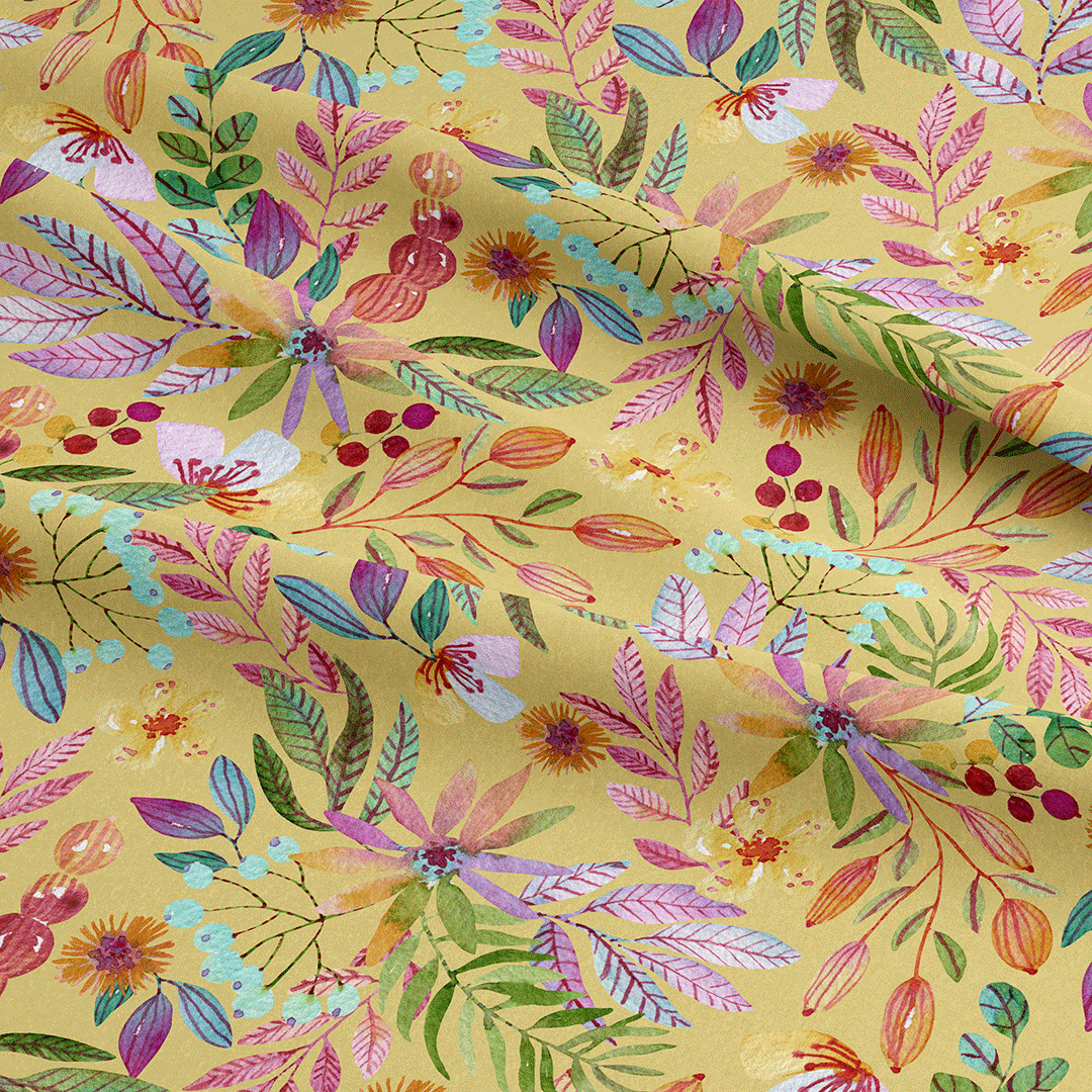 Autumn Floral Yellow Fabric