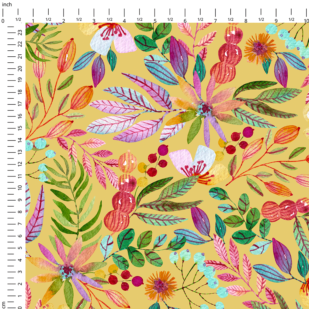 Autumn Floral Yellow Fabric