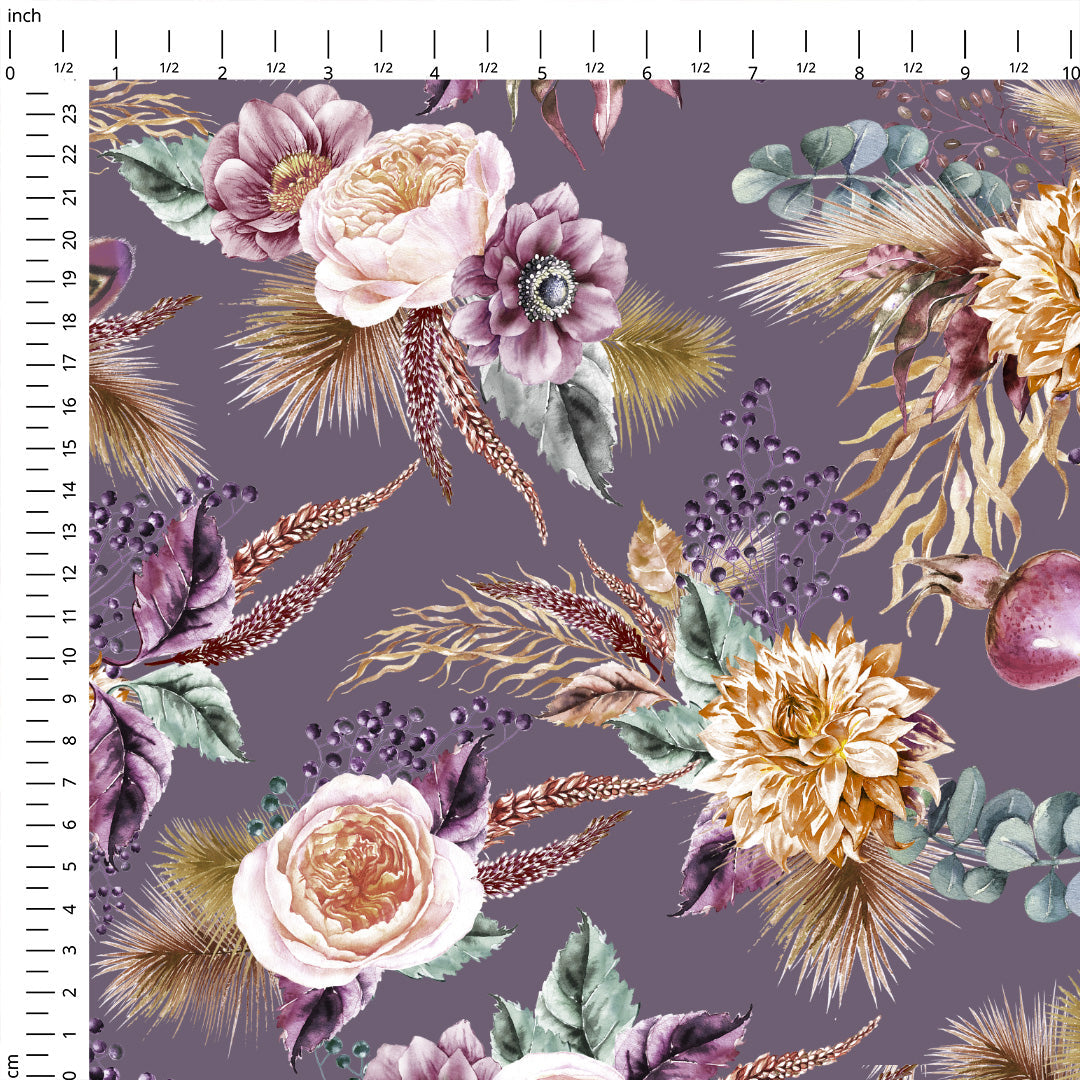 Autumn Floral on Purple Fabric