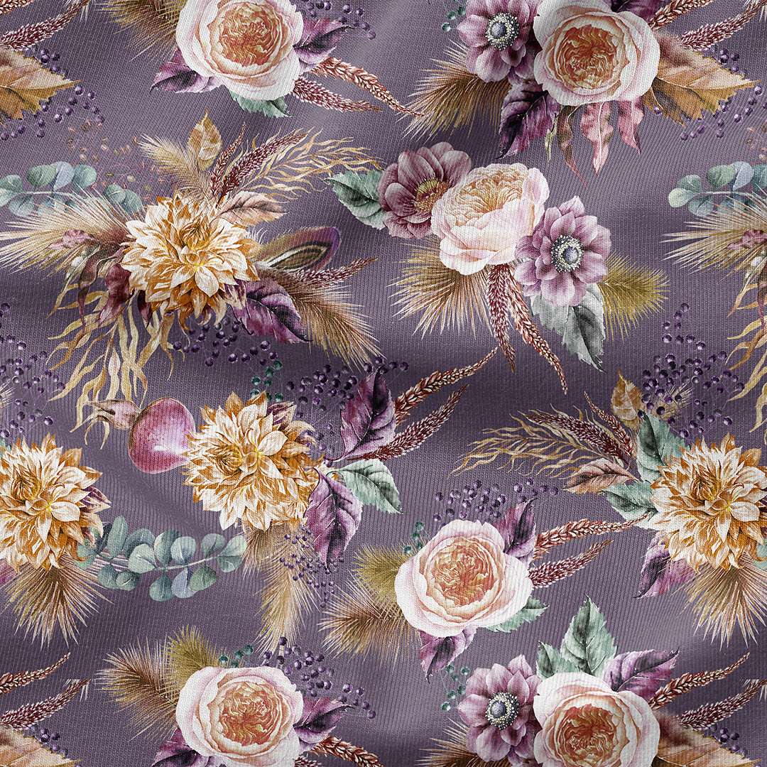 Autumn Floral on Purple Fabric