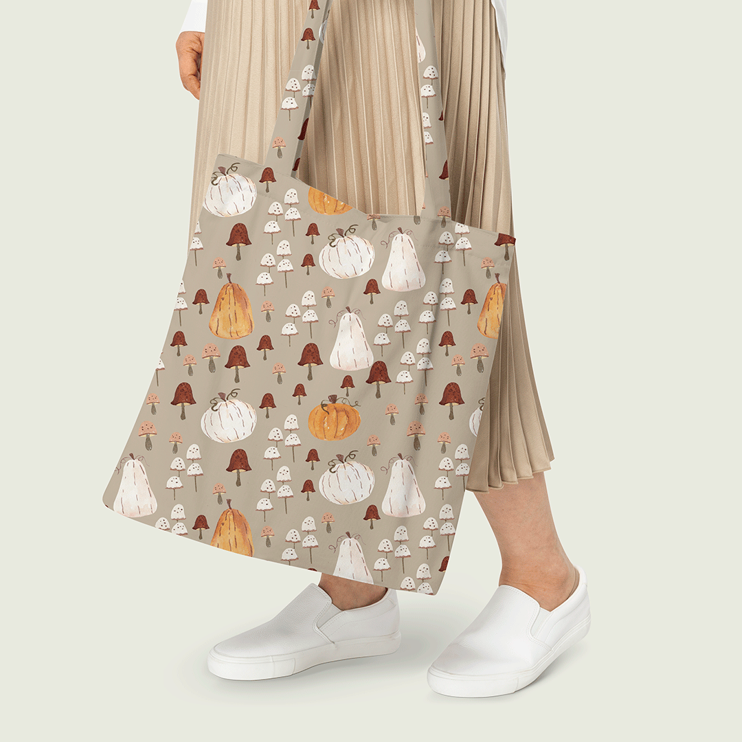 Autumn Mushroom Pumpkins Fabric
