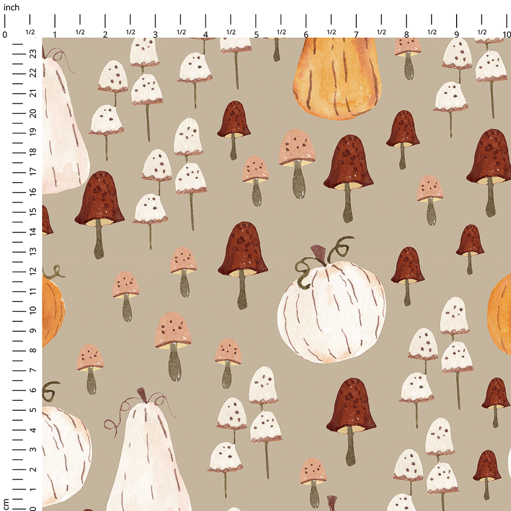 Autumn Mushroom Pumpkins Fabric