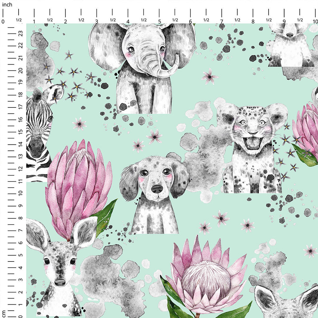 Baby Animals Mint Fabric