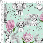 Baby Animals Mint Fabric