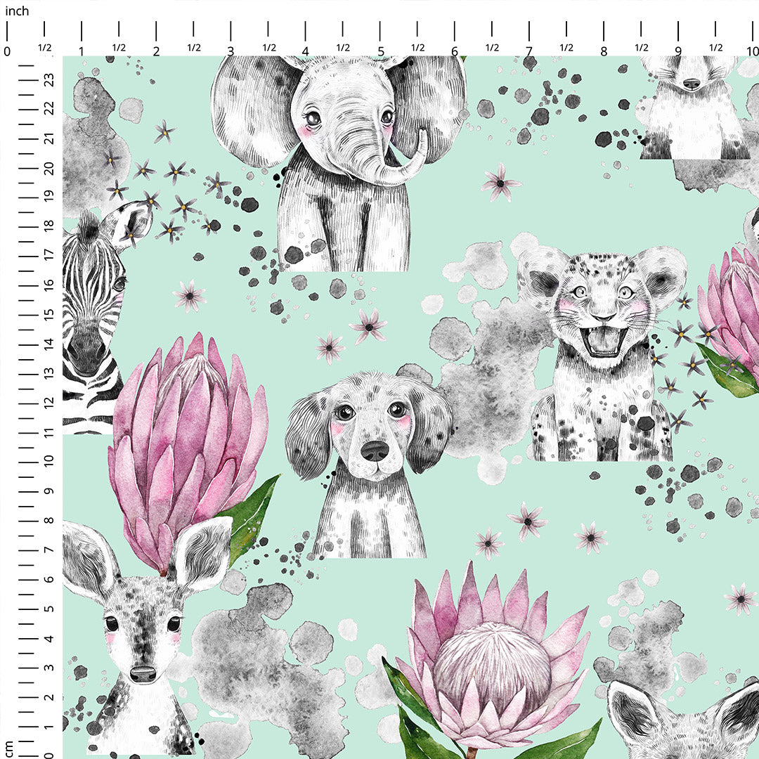 Baby Animals Mint Fabric