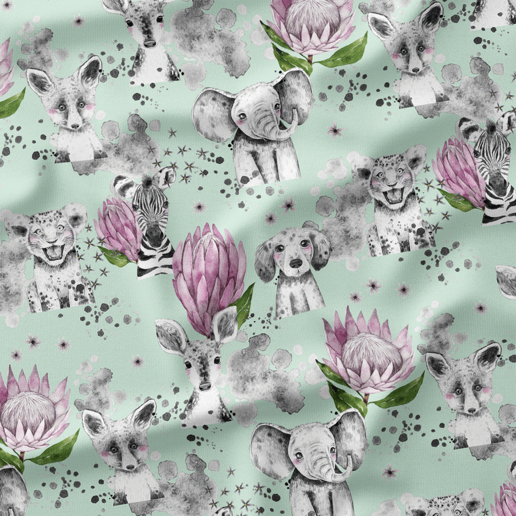 Baby Animals Mint Fabric