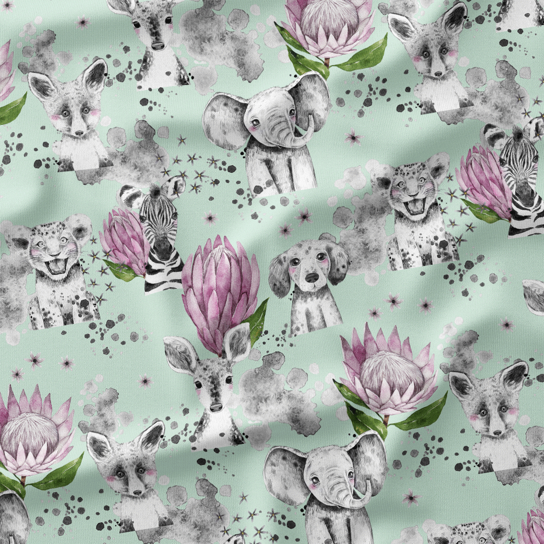 Baby Animals Mint Fabric