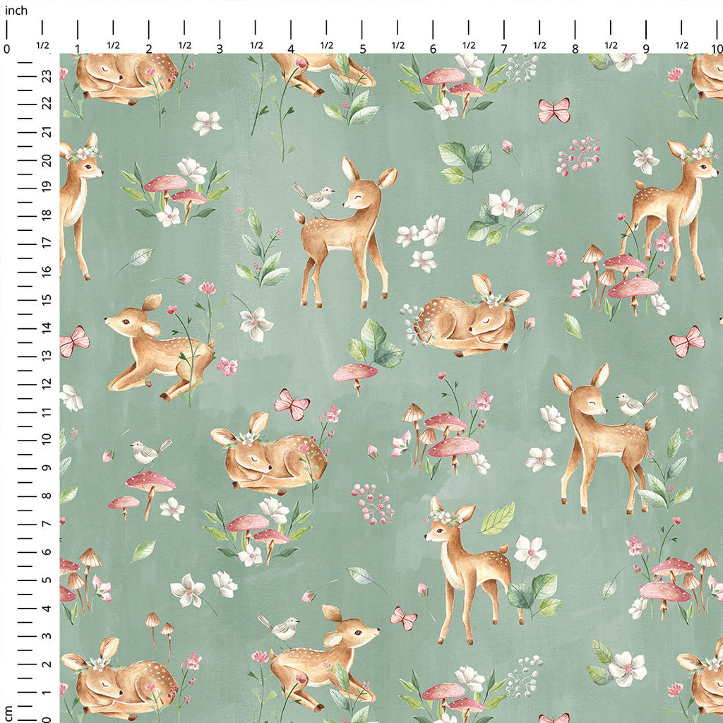 Woodland Baby Deer Sage Fabric
