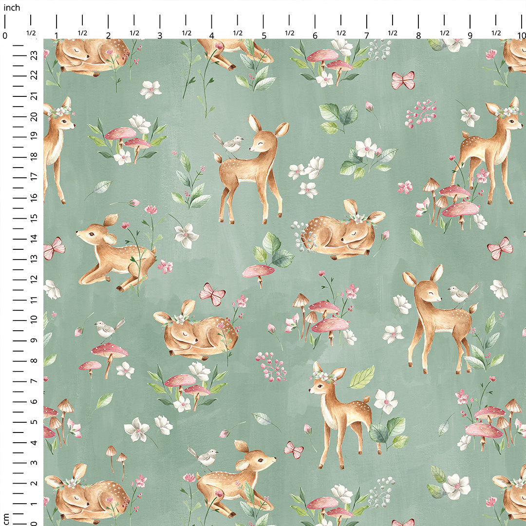 Woodland Baby Deer Sage Fabric