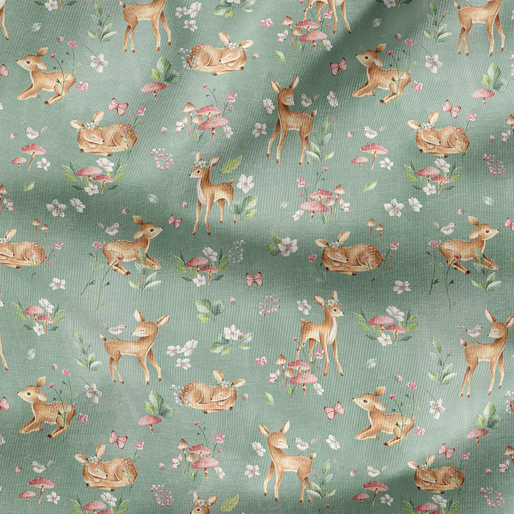 Woodland Baby Deer Sage Fabric