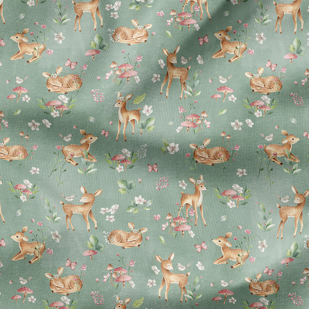 Woodland Baby Deer Sage Fabric