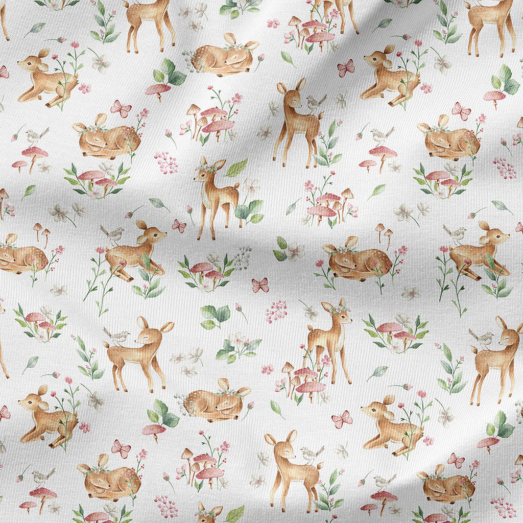 Woodland Baby Deer White Fabric