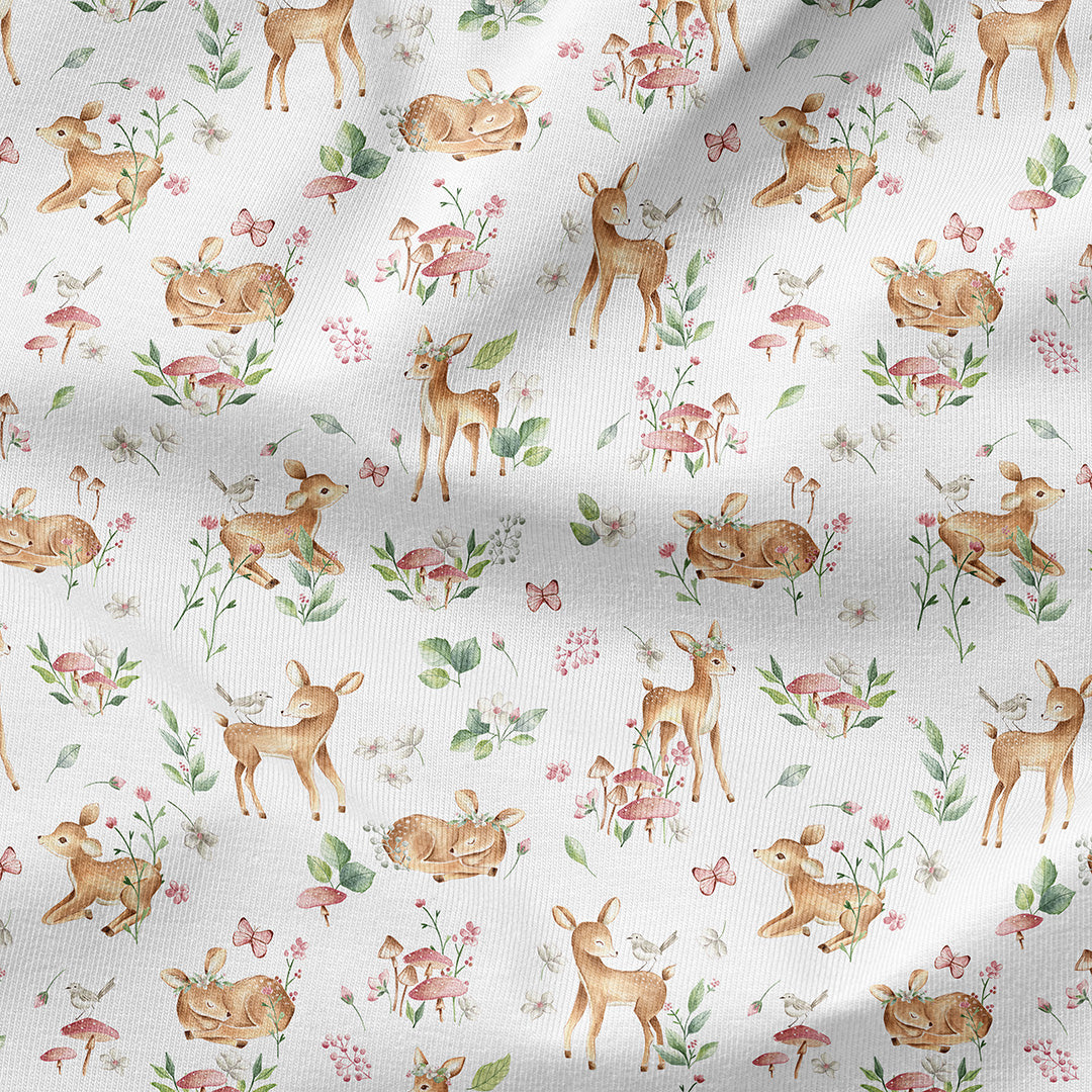 Woodland Baby Deer White Fabric