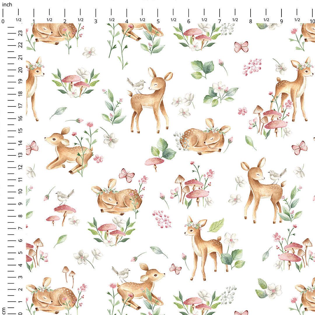 Woodland Baby Deer White Fabric