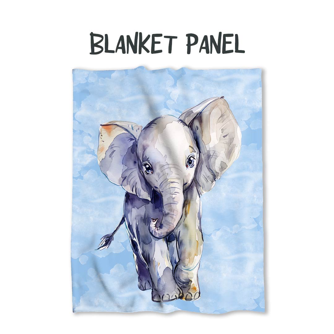 Baby Elephant Blue Fabric Blanket Panel BP-33