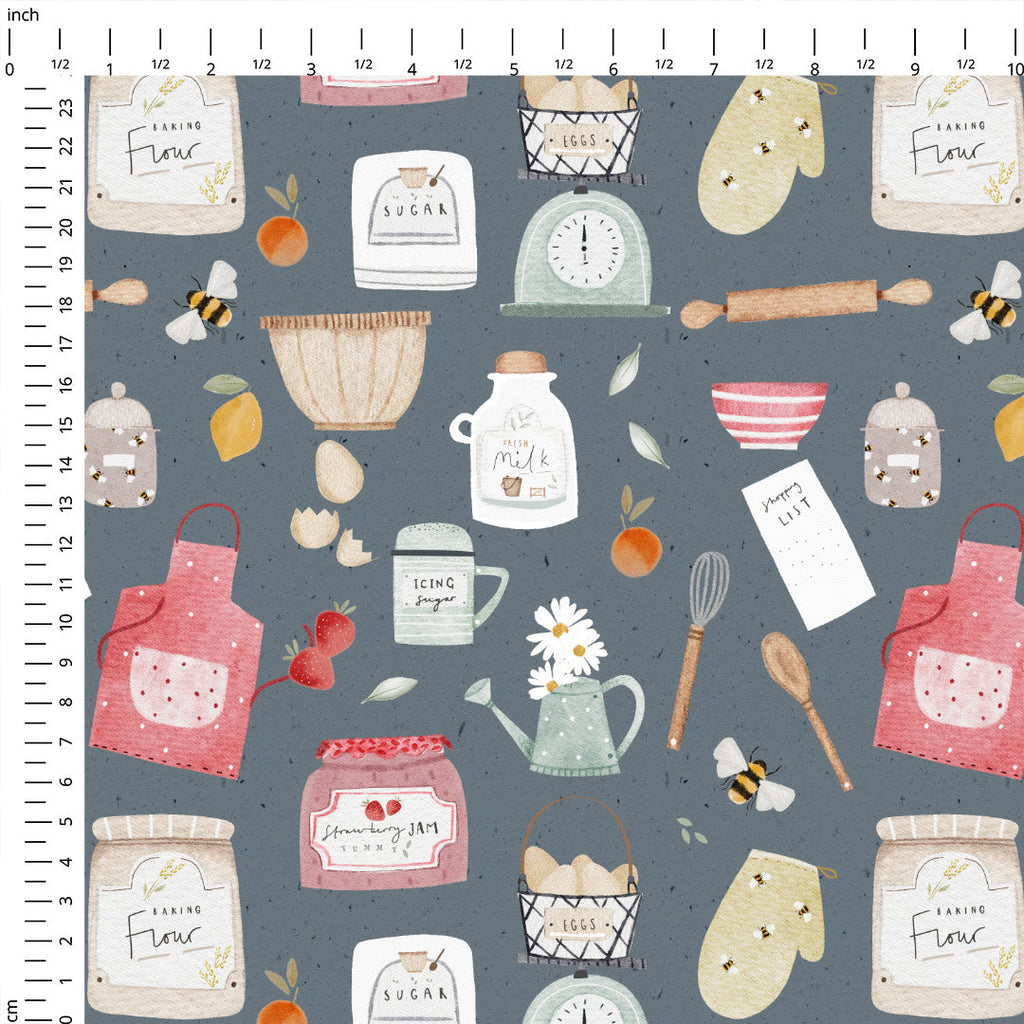 Baking Ingredients Grey Fabric