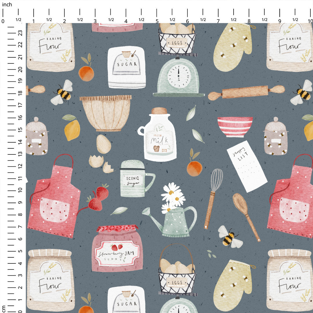 Baking Ingredients Grey Fabric