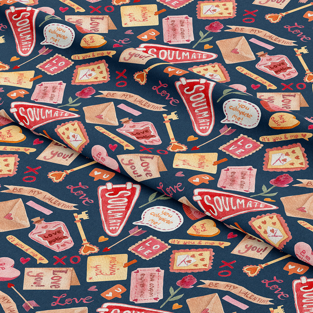 Be My Valentine Navy Fabric