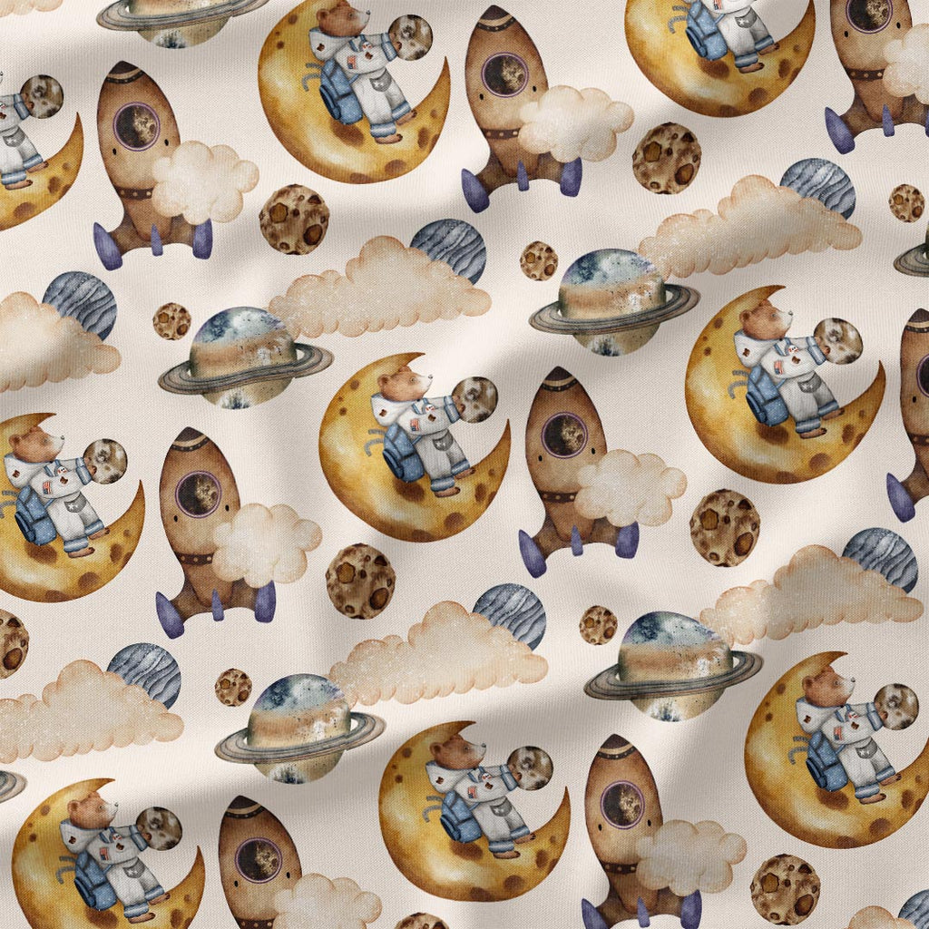 Bear in Space Cream Fabric