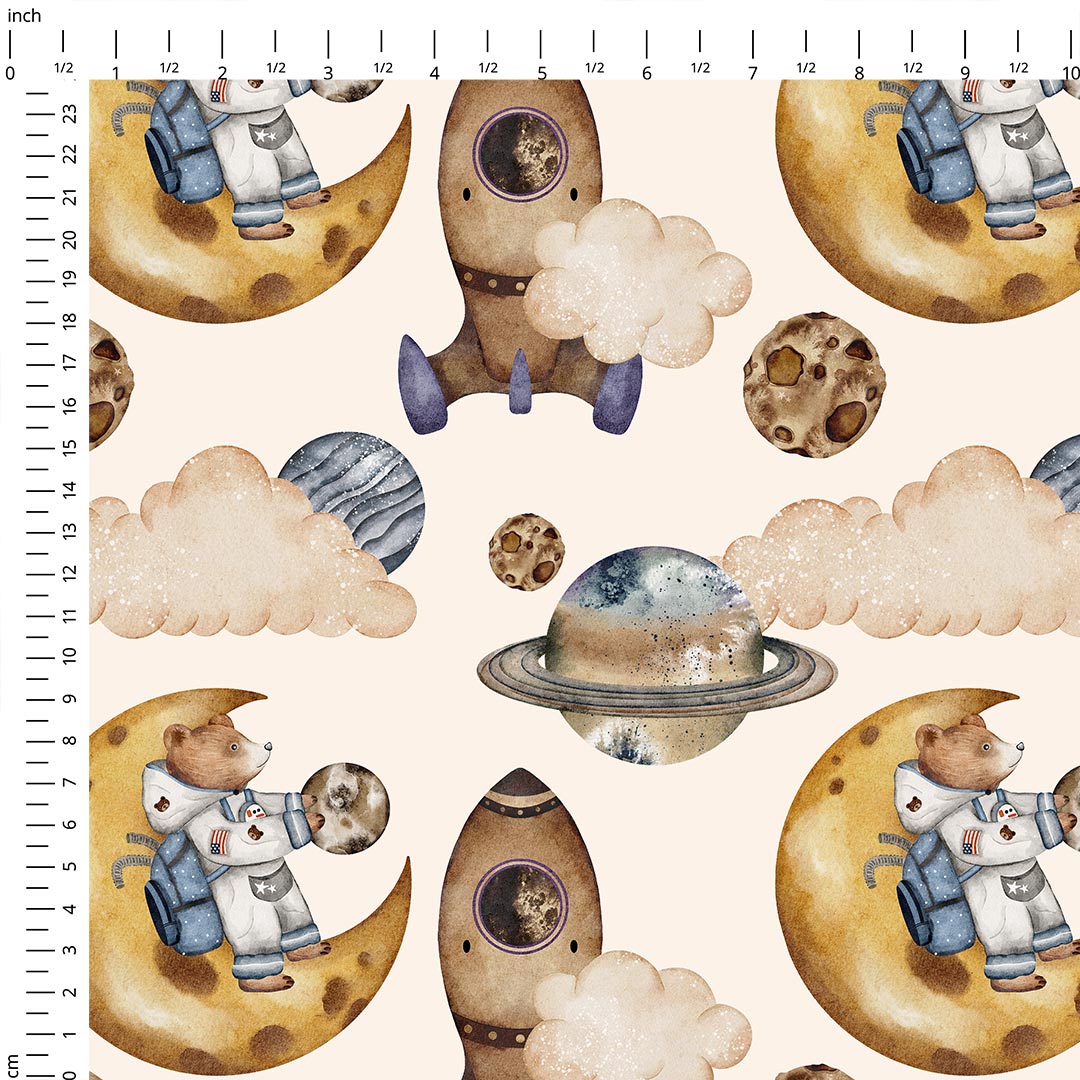 Bear in Space Cream Fabric