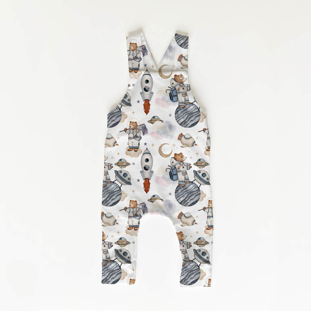 Bear in Space White Fabric
