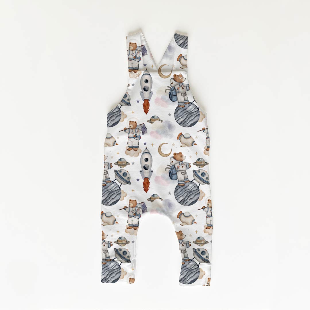 Bear in Space White Fabric