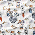 Bear in Space White Fabric