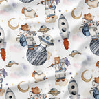 Bear in Space White Fabric