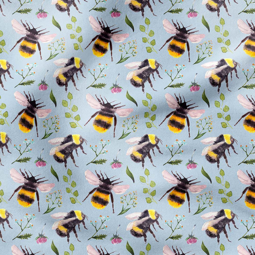Bees Blue Fabric