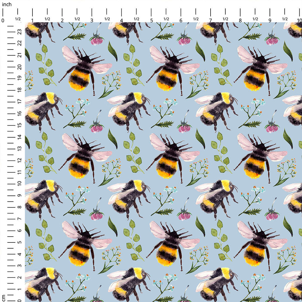 Bees Blue Fabric