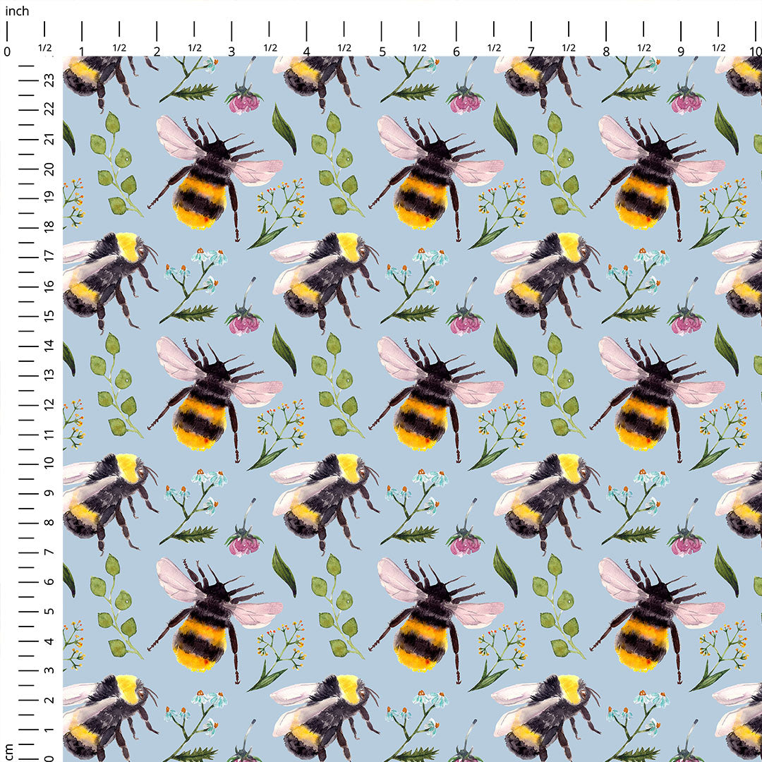 Bees Blue Fabric