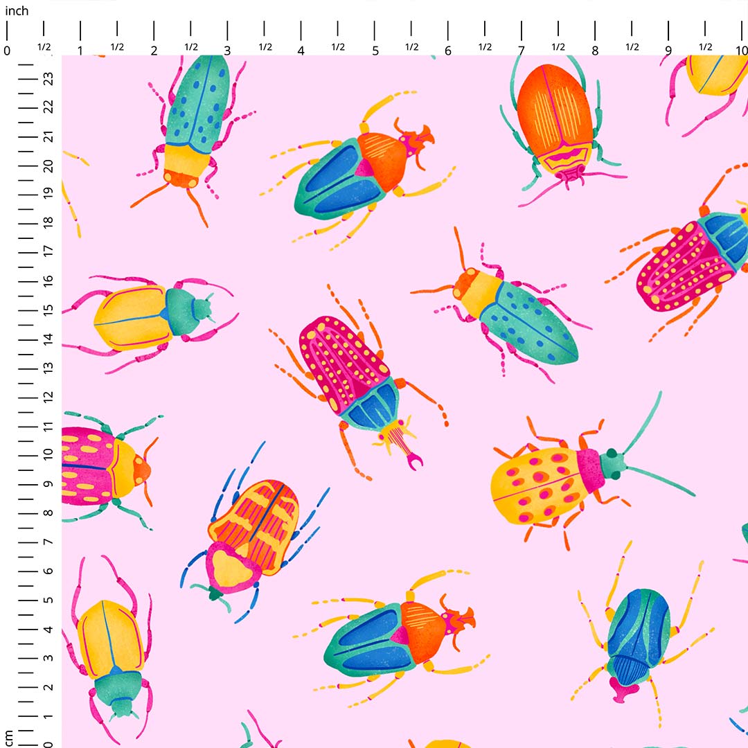 Beetles Pink Fabric