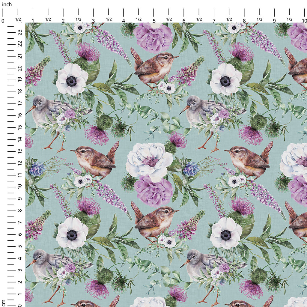 Bird & Floral Blue Fabric
