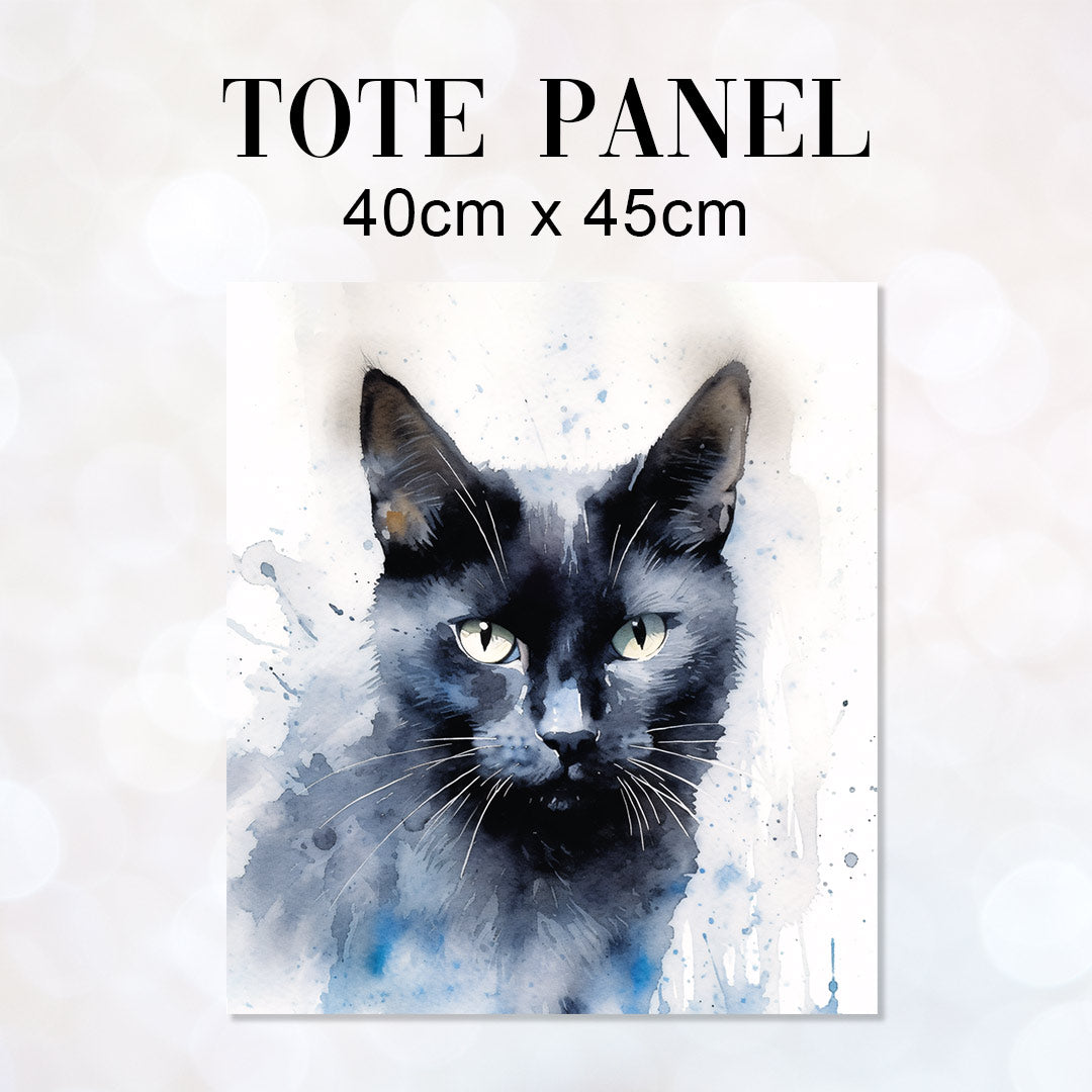 TOTE Black Cat Watercolour Fabric Bag Panel