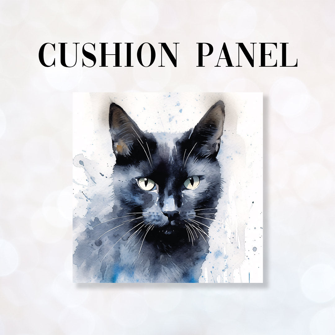 CUSHION Fabric Panel Black Cat Watercolour CP-1176