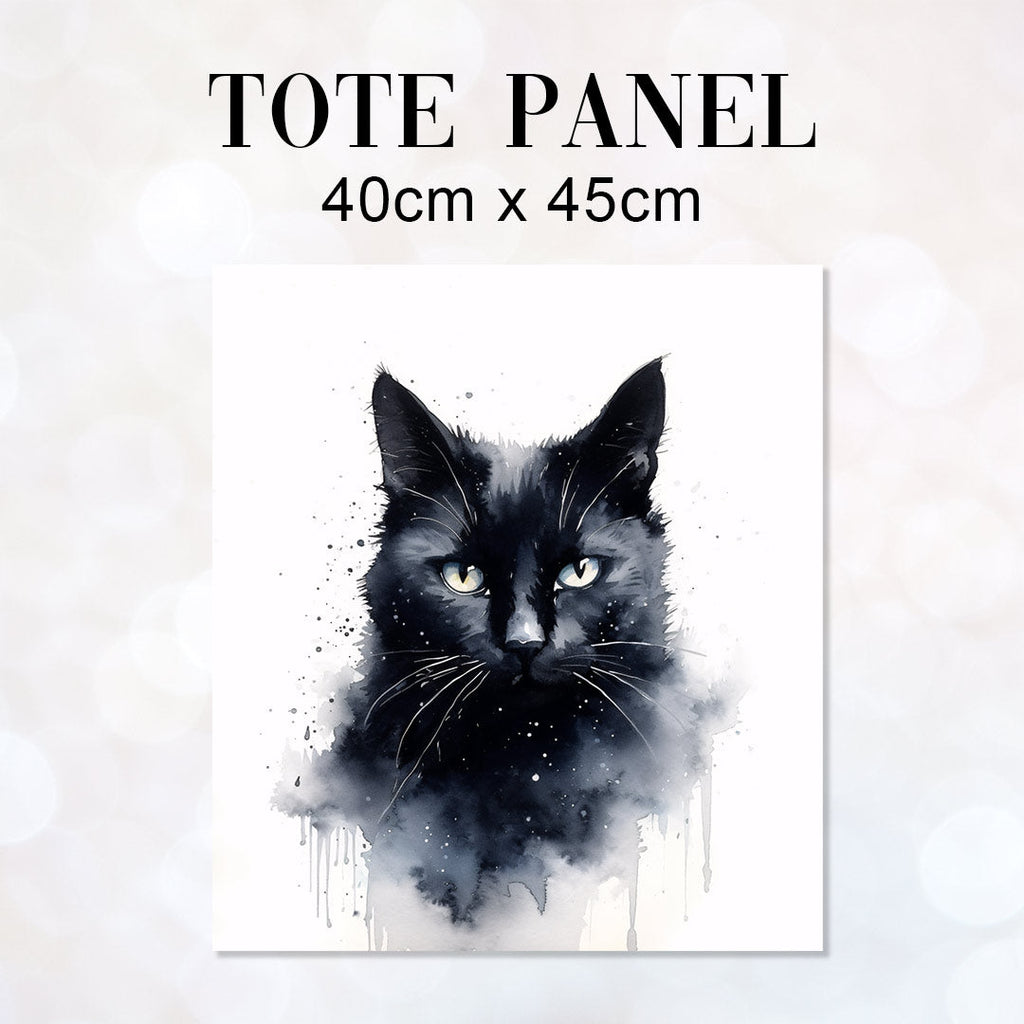 TOTE Black Cat Watercolour 2 Fabric Bag Panel