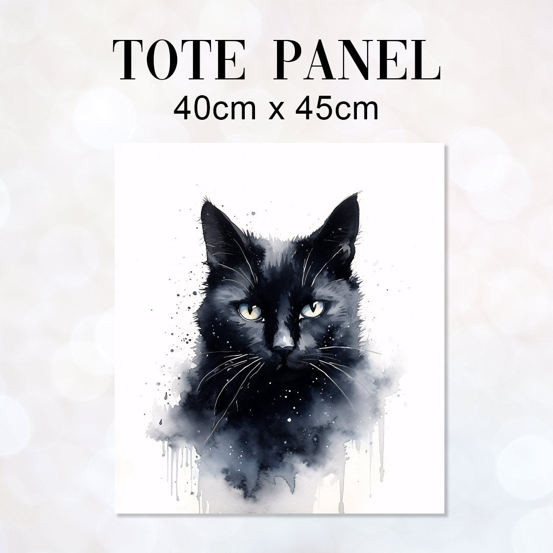 TOTE Black Cat Watercolour 2 Fabric Bag Panel